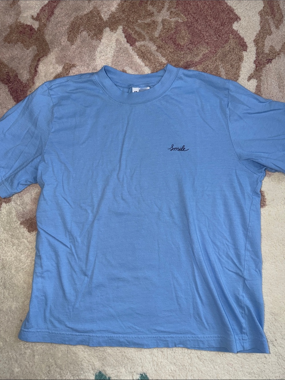 H&M Light Blue Crewneck T-Shirt with 'Smile' Graphic